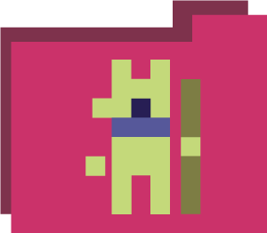 Ryval (green dog with a blue collar holding a big asparagus) pixel form