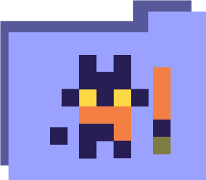 Tomsu (purple cat holding a carrot) pixel form