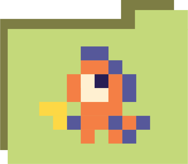 Pixel art of an orange fish holding a banana gun